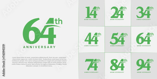 Set of Anniversary Logotype with swoosh, green color can be use for special day celebration