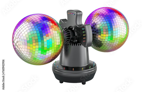 Rotating Double Ball Mirror Strobe. Disco roto balls, 3D rendering isolated on transparent background photo