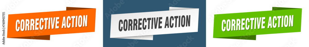 corrective action banner. corrective action ribbon label sign set
