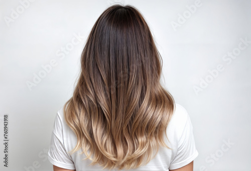 Luscious Ombre Hair Transition on a White T-Shirt Woman