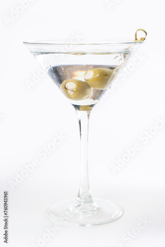 Chilled gin martini with bleu cheese stuffed olives