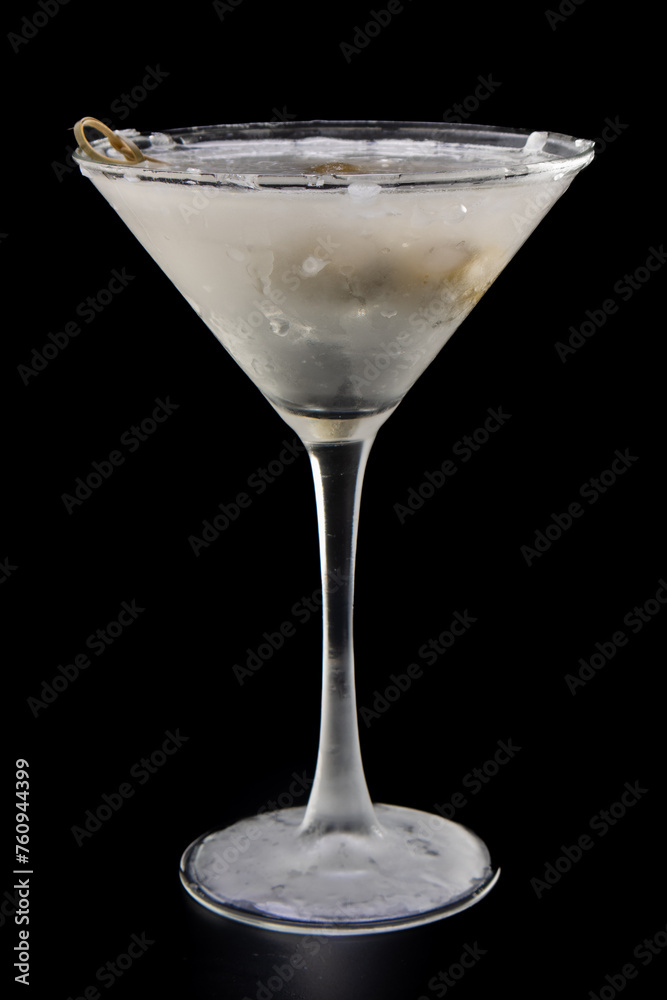 Chilled vodka martini with bleu cheese stuffed olives