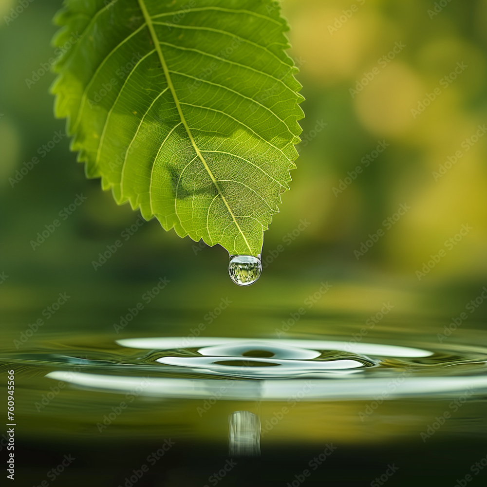water drop on leaf. Generative AI water drop on leaf. Generative AI