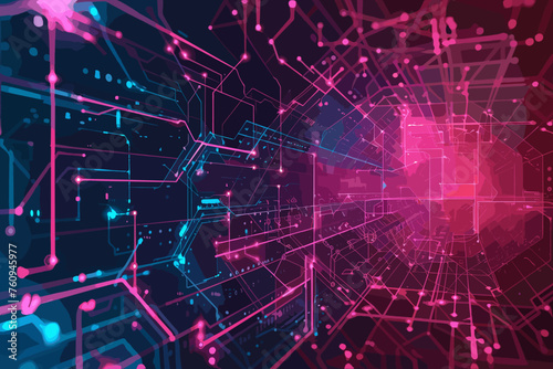 Futuristic Technology Network Illustration with Digital Connections and Data Flow