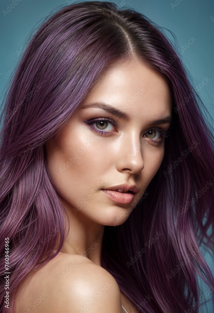 Striking Purple Long Hair on Fashionable Female Model - Model with haircut Striking Purple Long Hair on Fashionable Female Model - Model with haircut