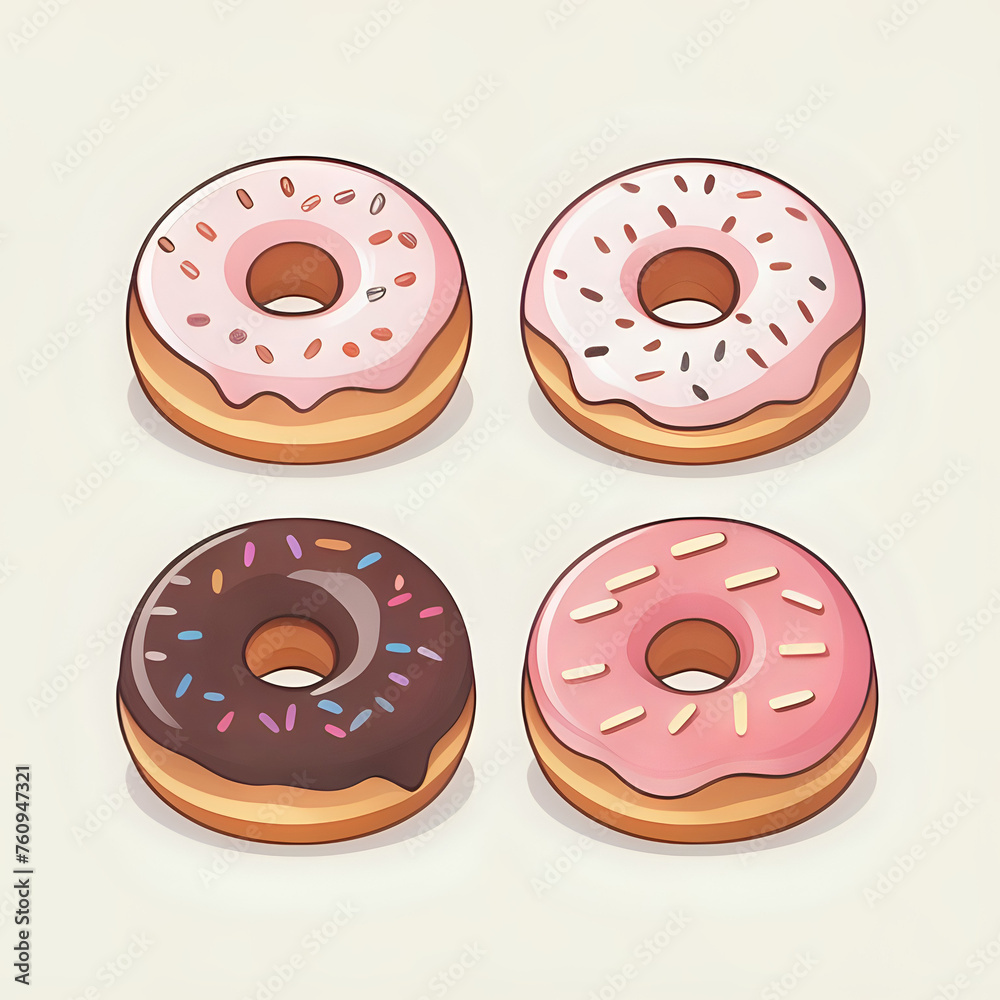 Fototapeta premium flat design Donuts in kawaii style - generated by ai