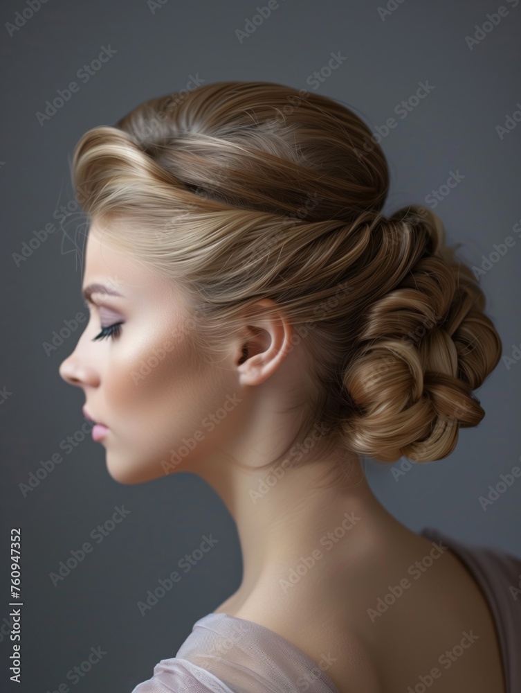 Classic Braided Updo on Blonde Model with Subtle Makeup Classic Braided Updo on Blonde Model with Subtle Makeup