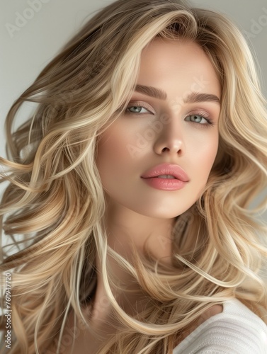 Stunning Blonde with Wavy Hairstyle, Model Beauty Look