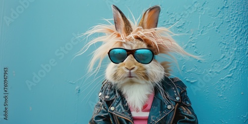 Punk Rock Easter Bunny on a Blue Background