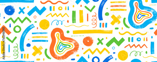Colorful ethnic seamless banner design with organic geometric shapes and various lines.