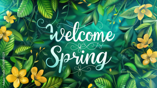welcome spring with vibrant flowers and leaves photo