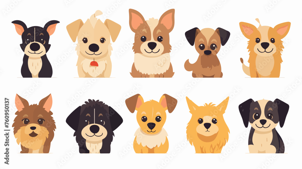 Playful pet portraits in various poses. flat vector