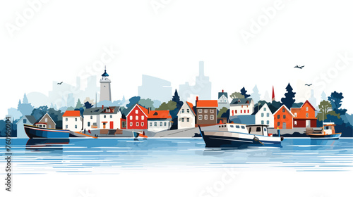 Quaint seaside village with fishing boats and cotta