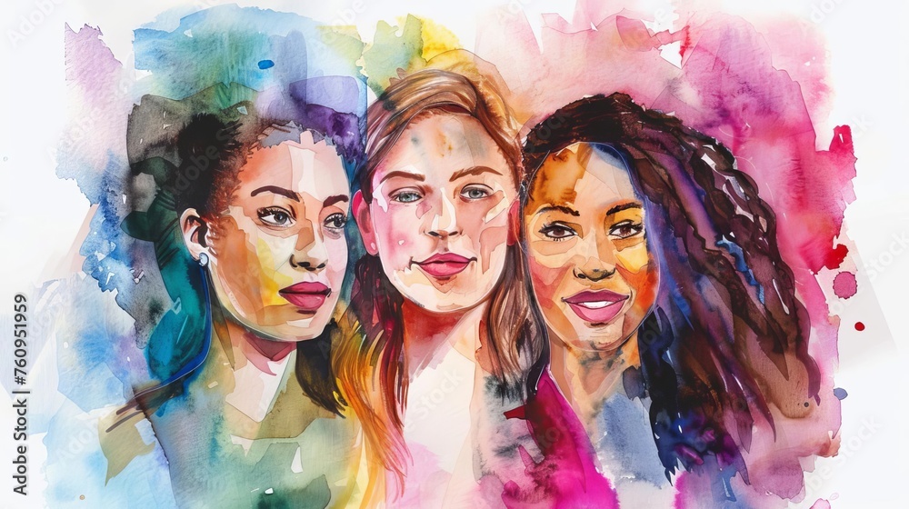 Empowering Women Group for International Women's Day Watercolor Portrait