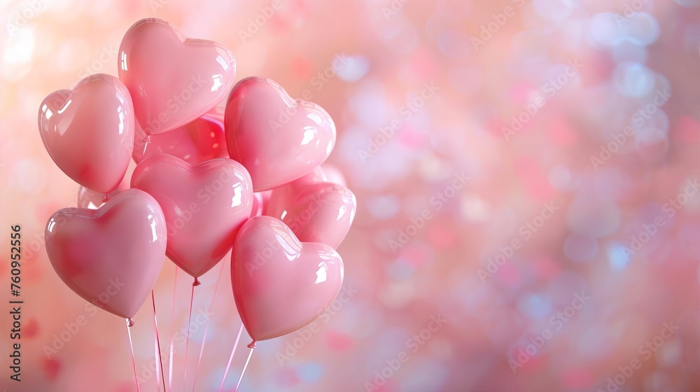 Romantic composition with heart-shaped pink balloons floating in the air, love and affection theme Romantic composition with heart-shaped pink balloons floating in the air, love and affection theme