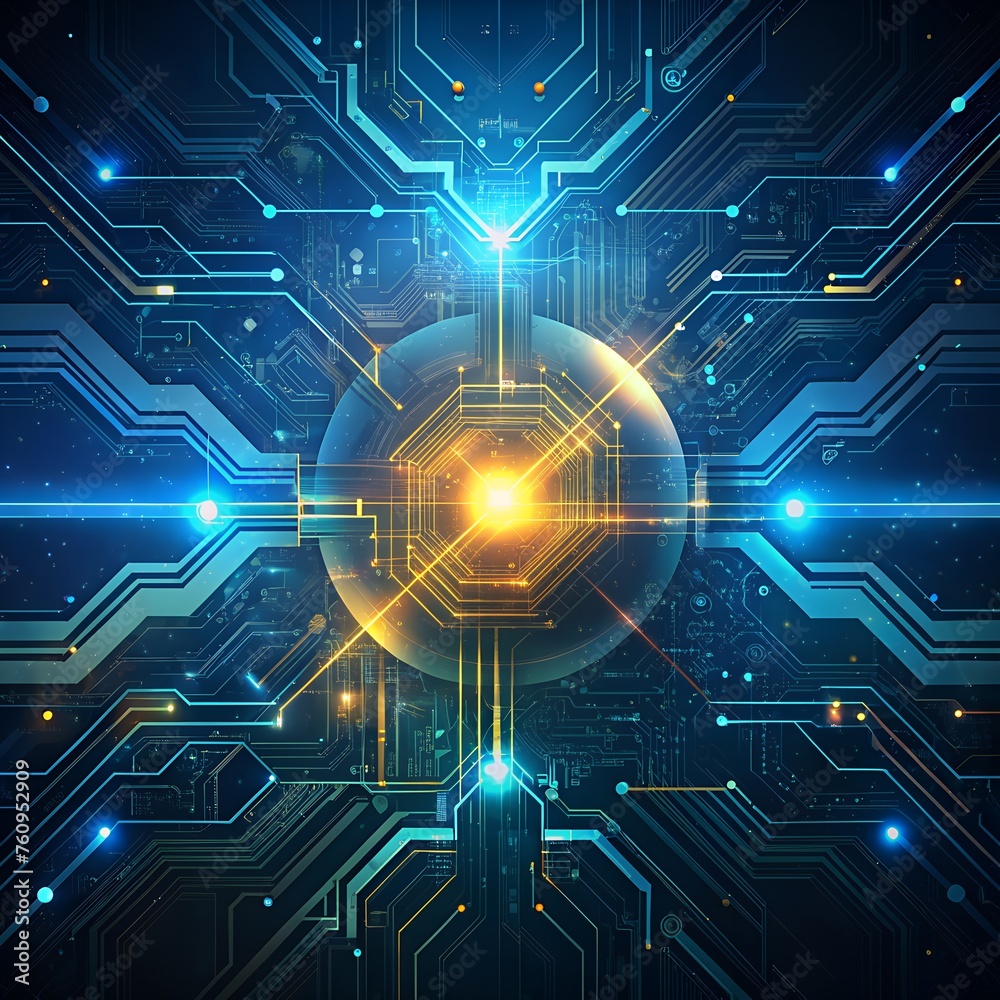 Obraz premium futuristic digital circuitry background with sleek lines and metallic accents, conveying innovation and technological advancement.