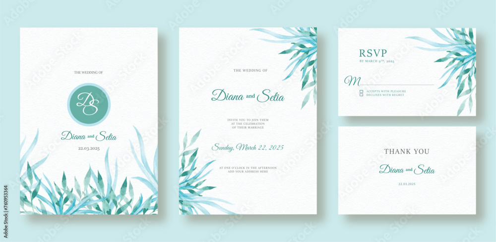 Tosca florals watercolor painting on wedding invitation card