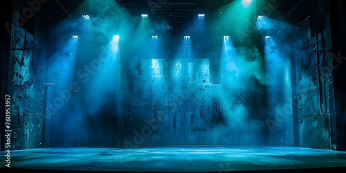 Vibrant Blue and Green Lighting Enhances Energetic Performance on Empty Stage. Concept Concert Lighting, Energetic Performance, Vibrant Colors, Stage Presence © Anastasiia