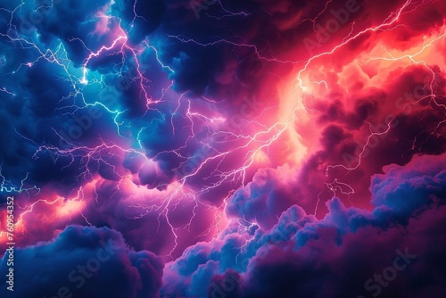 Dramatic stormy sky with lightning. Lightning in stormy sky. Abstract background.