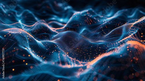 A mesmerizing abstract wireframe futuristic dark blue background  featuring dynamic shapes and vibrant colors  perfect for modern design projects and sci-fi concepts