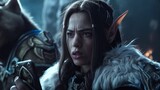 Astonished worgen rogue glimpses a mind-blowing fan-made WoW cinematic on her phone, captivated by the cinematic storytelling.