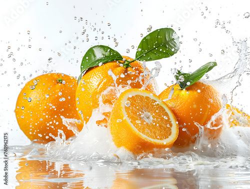 orange and water splash on white