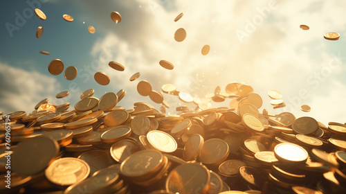 golden coins falling photo