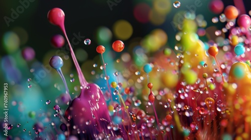 A captivating D commercial shot of a trail of vibrant color droplets from paint brushes AI generated illustration