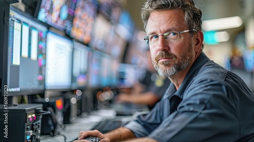 system security specialist working at system control center  photo