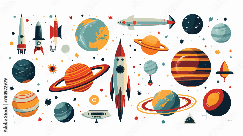 Vintage space exploration poster with rockets and p - obrazy, fototapety, plakaty 