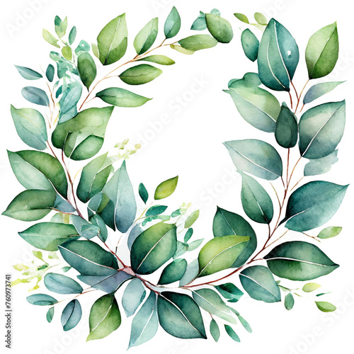 png watercolor floral frame with eucalyptus green leaves, PNG greeny eucalyptus 