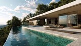 A contemporary hilltop residence with a minimalist design and infinity pool  AI generated illustration