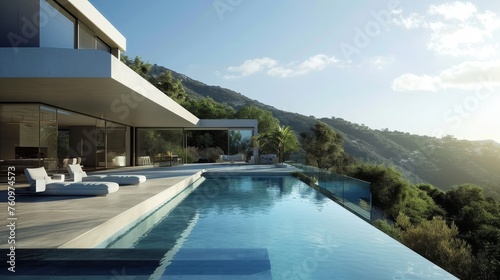 A contemporary hilltop residence with a minimalist design and infinity pool AI generated illustration © ArtStage