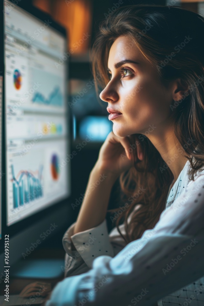 A determined businesswoman analyzing data with precision and expertise AI generated illustration A determined businesswoman analyzing data with precision and expertise AI generated illustration