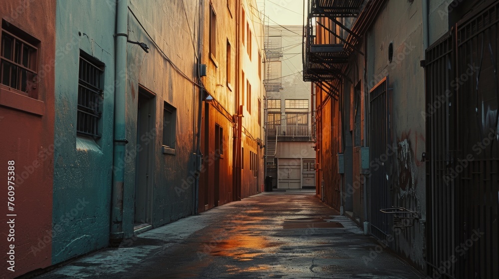 A dusky color palette representing a silent alley at twilight  AI generated illustration