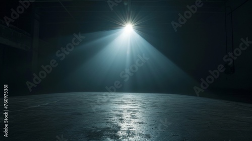 A dimly lit room with a single spotlight in the center AI generated illustration photo