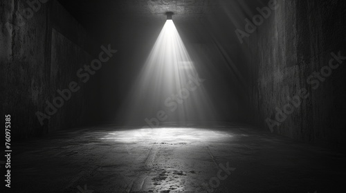 A dimly lit room with a single spotlight in the center  AI generated illustration