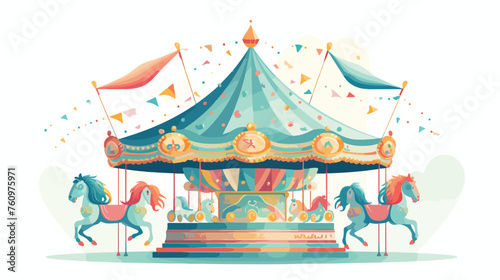 Whimsical carousel with colorful horses illustratio