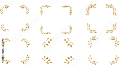 Gold floral ornament. Set of Decorative vintage frames and borders set