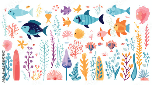 Whimsical underwater world with colorful sea creatu