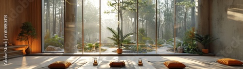 3D Blender model of a tranquil meditation hall large windows and natural light photo