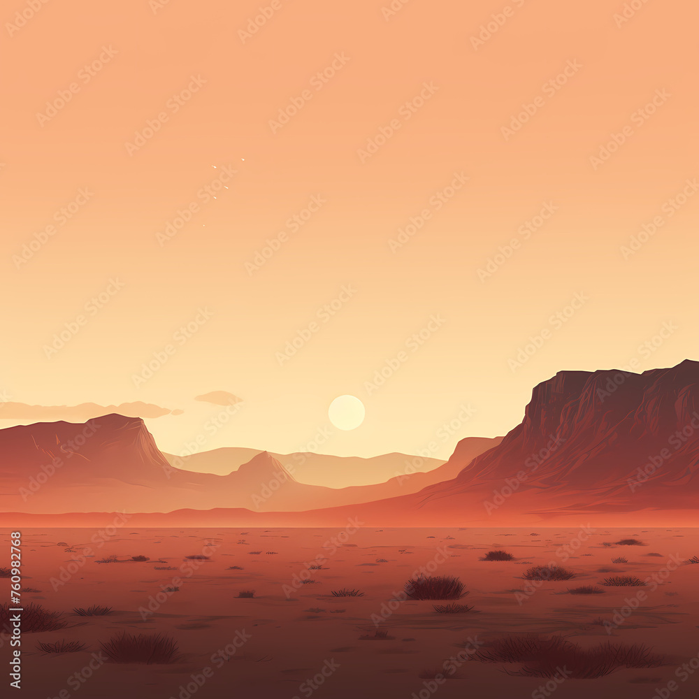 A minimalist desert landscape at sunrise.