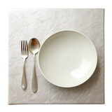 empty plate with fork and knife on wooden table