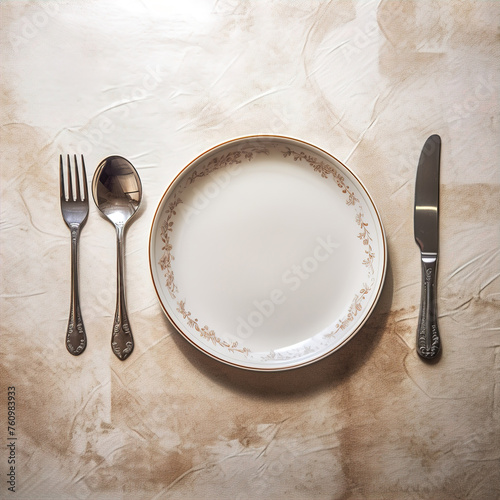 plate with fork and knife on wooden background