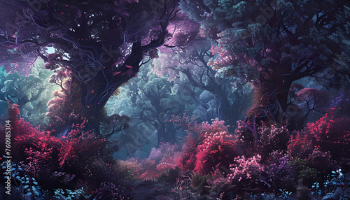 scene with space, Deep forest. fantasy backdrop. concept art. realistic illustration. video game digital cg artwork © saeed