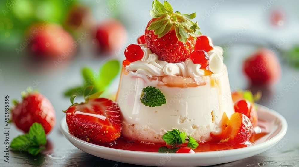 A Luxurious Dessert Featuring the Classic Pairing of Strawberries and Cream