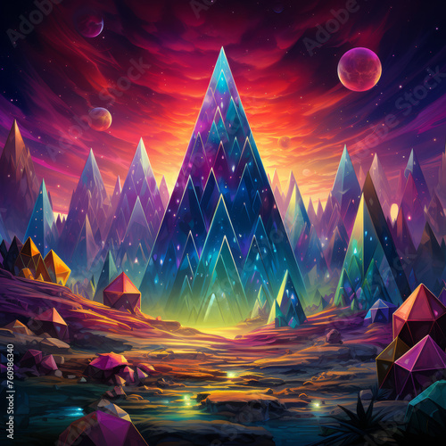 Vibrant Fantasy Crystal Landscape at Twilight