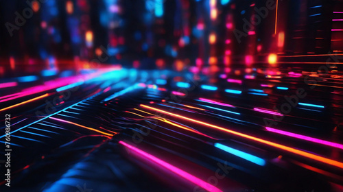Abstract neon lights with bokeh effect in dark background, night life