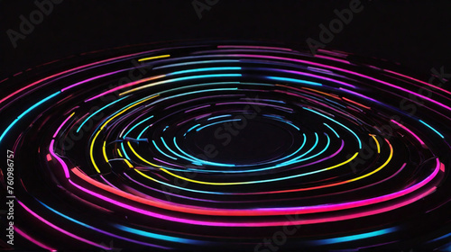 Neon lights in circular motion, illustration of speed and colorful representation of glowing lights