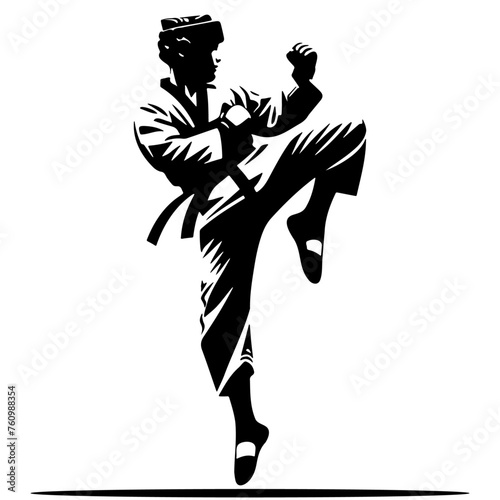 Male Taekwondo Player Kick Silhouette.